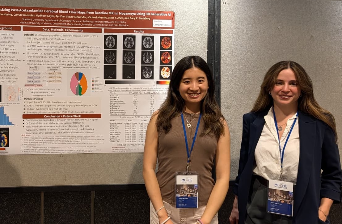 Julia Huang and a co-author in front of the poster at MLHC 2026