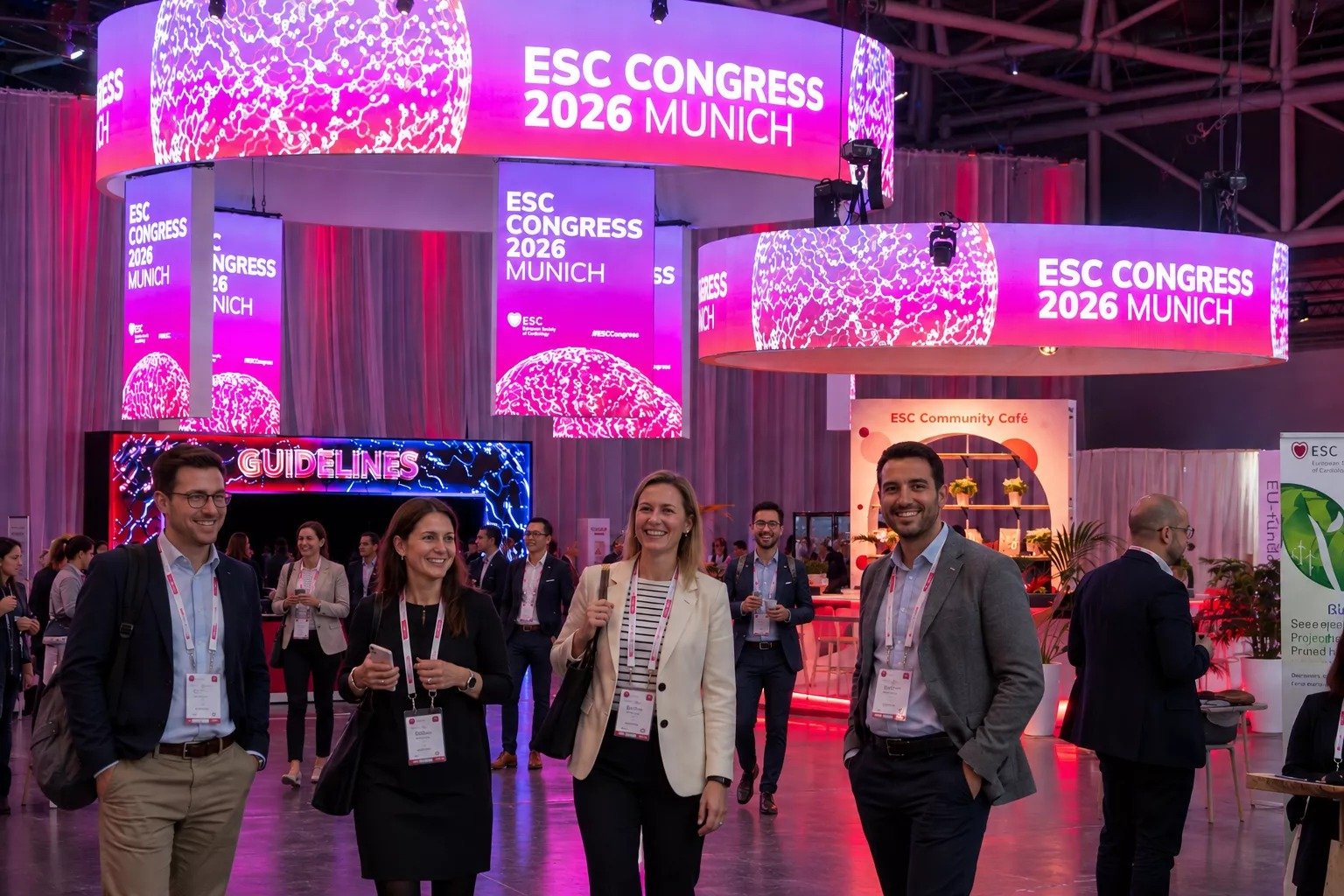 Participants under the ESC Congress 2026 Munich banners